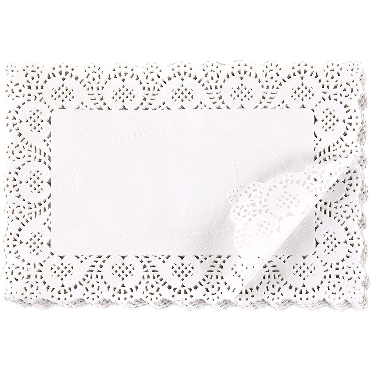 Juvale 200 Pack Paper Doilies, 11.7 x 7.3 Inches, Rectangular Tabletop Decorations for Wedding, Valentine's Day, Anniversary, Romantic Dates (White)